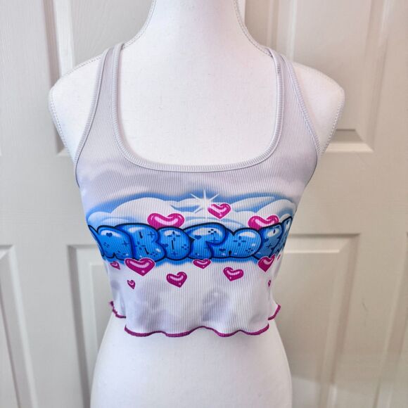 White Graphic Halter Tank Top with Pink - Medium - Picture 2 of 5